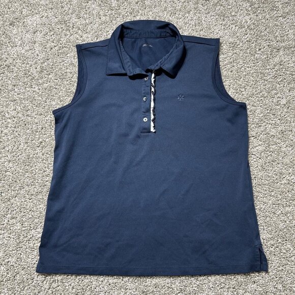 Tory Burch Women's Sz Medium Sleeveless Polo Shirt Navy Blue Cotton Blend - Picture 8 of 8